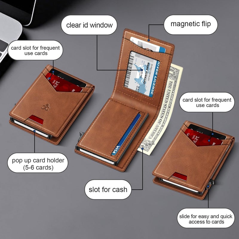 SEMORID Wallet for Men Wallet with Slim Pop Up Card Holder for 12-14 Cards, RFID Blocking Bifold Minimalist Smart Wallet, Credit Card Holder with ID Window & Cash Slot, Compact Metal Card Case, Gifts for Men - Image 5